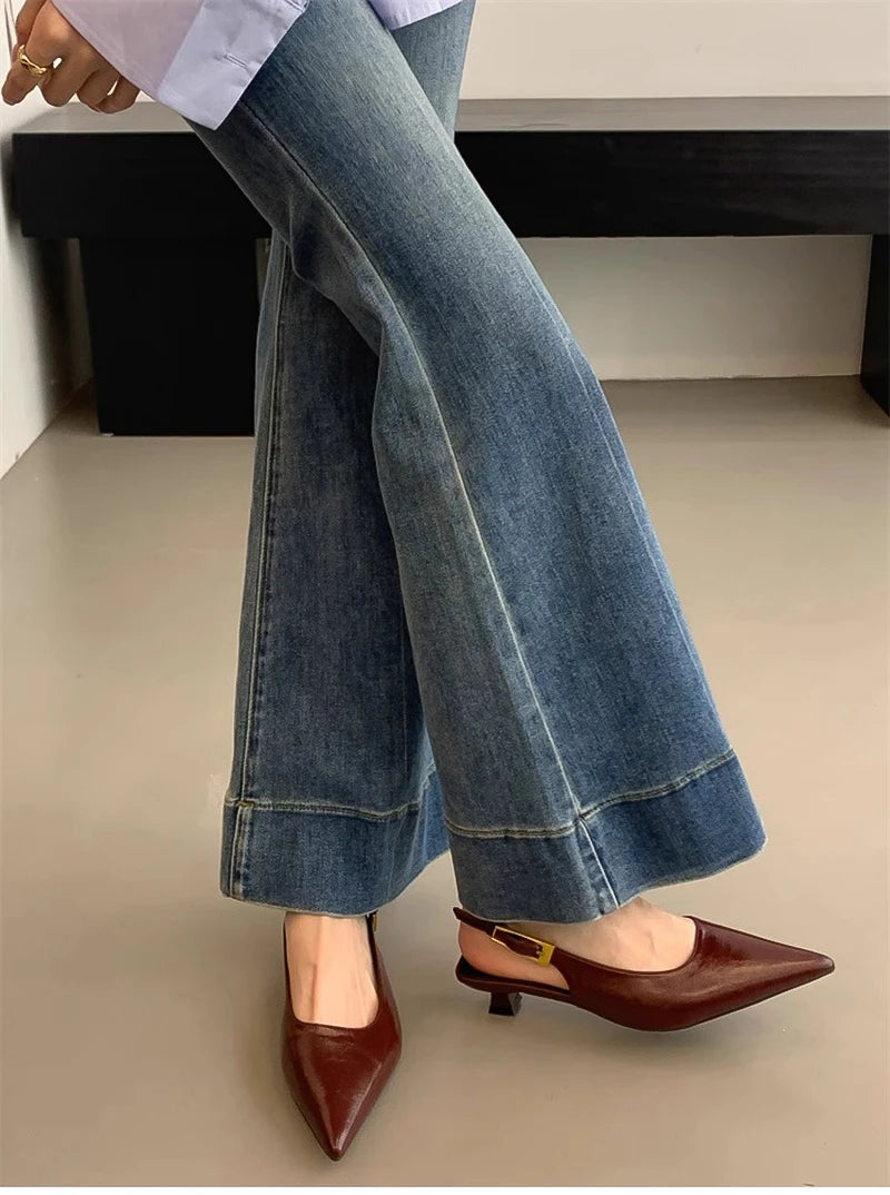Designer Luxury Summer Pointed Toe Women Sandals Fashion Singbacks Mules Shoes Ladies Elegant Low Heel Stripper Party Sandalias