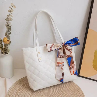 Trendy Large Capacity Embroidery Bag with Scarf Tote Bag Shoulder Bags PU Bucket Bag For Women