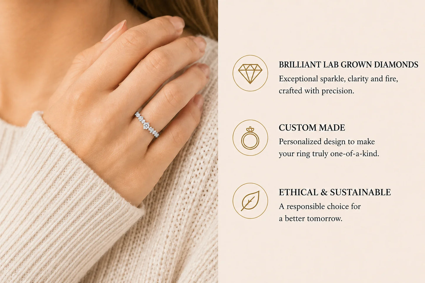 Custom Lab Grown Diamond VVS Clarity 9K 14K Gold 0.5cttw D Color Anniversary Engagement Promise Wedding Ring for Women