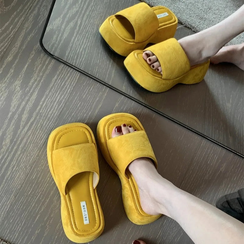 Women Platform Slippers Fashion Wedge Heeled Sandals Luxury Suede Casual Slides Summer New Beach Shoes for Women Sandalias Mujer
