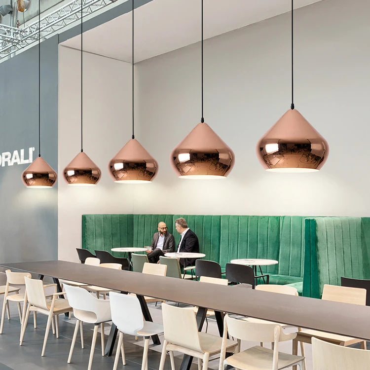 Nordic Rose Gold Pendant Lights Plated Metal Hanging Lamp Fixtures Dining Room Kitchen Island Bar Cafe Indoor Decor Lighting E27