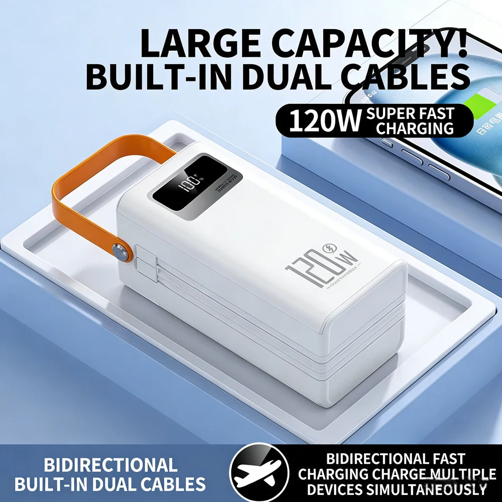 Gaiaray 50000mAh 80000mAh Portable Power Bank 120W Fast Charging Power Station Emergency Power Bank LED Charger for Home Camping