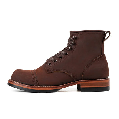 Retro American Amekajie  Boots Large Head High Top Worn Color Work Boots Motorcycle Style Youth Low Heel