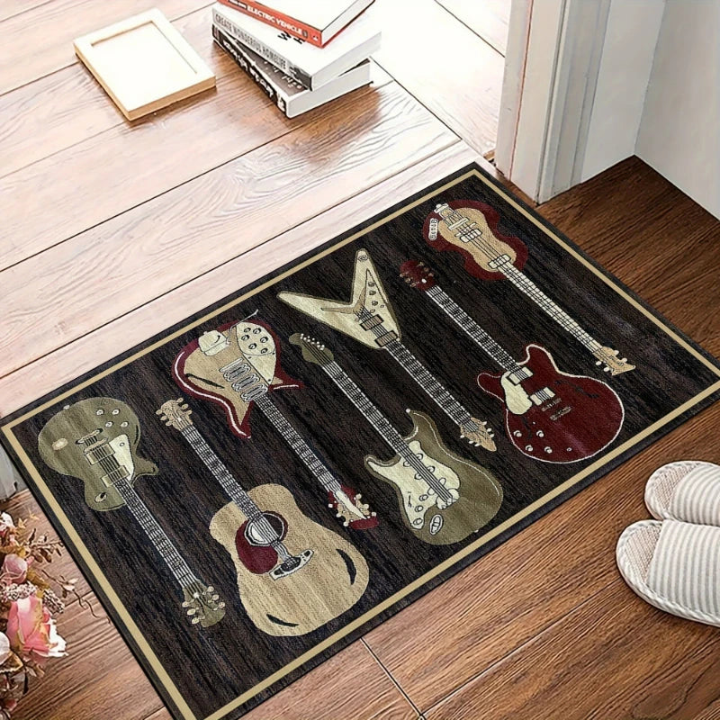 1pc Musical Instruments Guitar Pattern Area Rug Living Room Floor Mat Carpet Corridor Door Mat Porch Carpet Home Room Decor