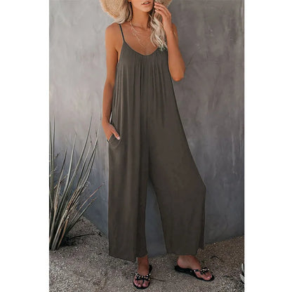 2026 High-Quality Strap Summer New Thick Pure Color Pocket Casual Women's Overall Pants