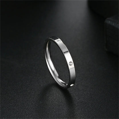Women's Gold Ring 2mm Thin Silver Color Titanium Stainless Steel Crystal Wedding Rings for Woman Girl Elegant Jewelry Anello