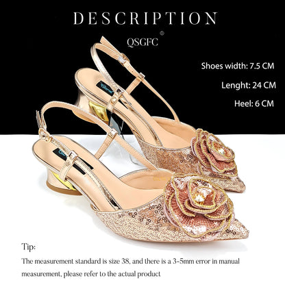 New Arrival Fashion Flower Design Party Wedding Royal Blue Color Pointed Toe Women Shoes and Bag Set Decorated With Rhinestone
