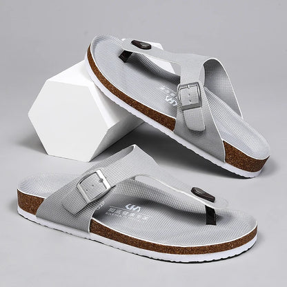 All-match Flats Beach Slippers Mens Thick Sole Men Cork Luxury Sandals Beach Vacation Comfort Shoes Slip on Flip Flops for Men