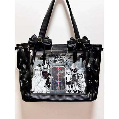 New Japanese Cute Sweet Ribbon Ita Bag Lolita Girls Transparent Handbags Fashion Large Capacity Tote Bag Aesthetic Shoulder Bags