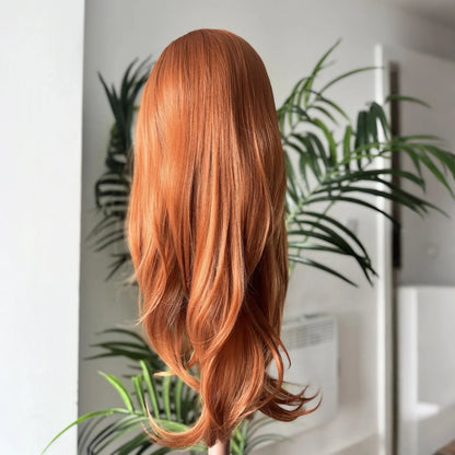 Long Wavy Layered Auburn Synthetic Hair Copper Red 13X4 Lace Front Wigs for Women Ginger Orange Body Wave Daily Party Cosplay