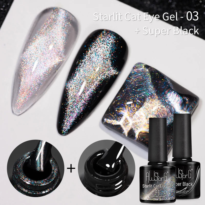 AWStorG 7.5ml Starlit Chameleon Cat Magnetic Gel Nail Polish Double Colors Semi Permanent UV Gel Varnish Need Black Base