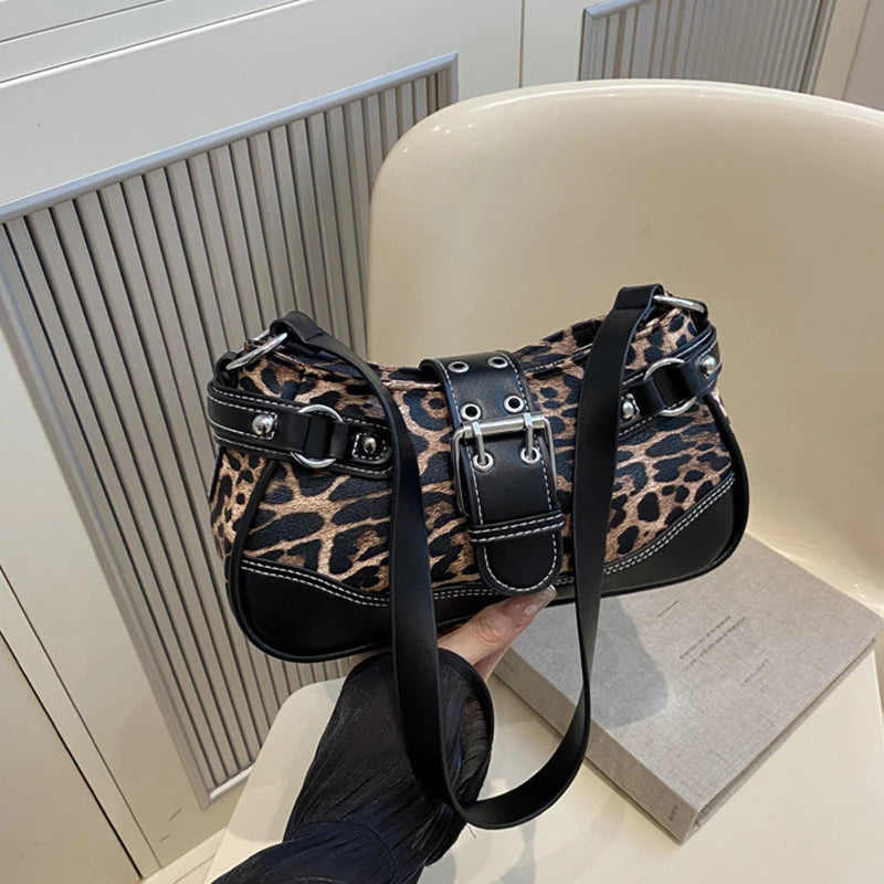 Fashion PU Shoulder Bags Leopard Print Retro Messenger Bag Large Capacity Underarm Bag Women Daily Use Handheld Bag