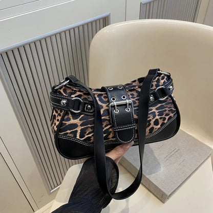 Fashion PU Shoulder Bags Leopard Print Retro Messenger Bag Large Capacity Underarm Bag Women Daily Use Handheld Bag