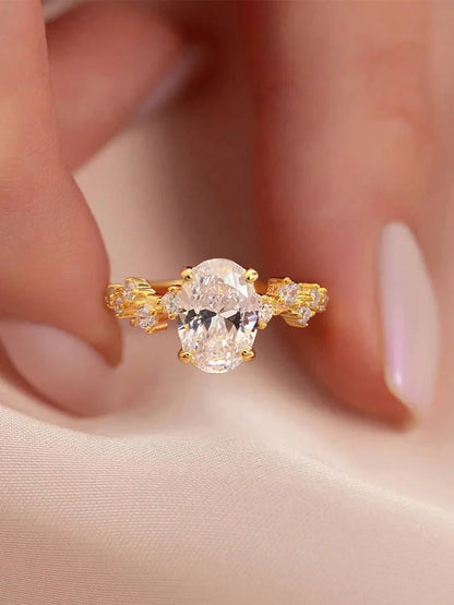 925 Sterling Silver Zircon Golden Oval Round Fashionable Ring For Women Engagement Wedding Luxury High Quality Fine Jewelry