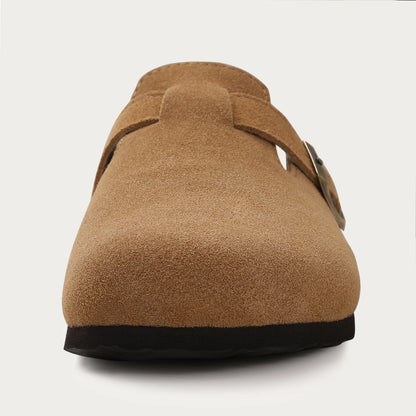 Evshine Men's Cow Suede Clogs with Arch Support Leather Mules Comfort Fashion Potato Shoe Women Cork Footbed Genuine Suede Clogs
