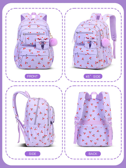 2026 High Quality Corduroy Three Piece Backpack with Cherry Pattern Princess Large Capacity Lightweight School Bag mochilas