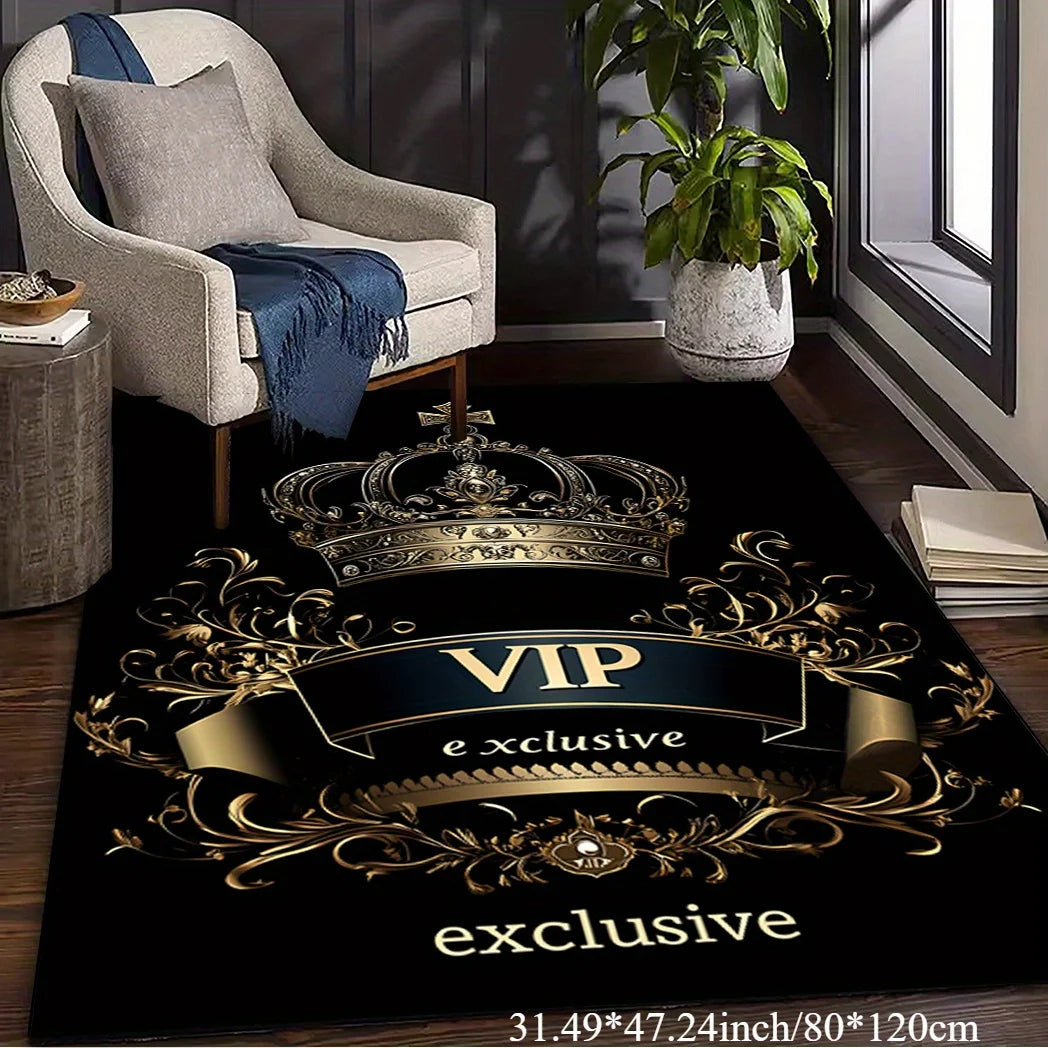 Exclusive Gold Crown Area Mat - Washable Rug for Living Room Bedroom Kitchen, Elegant Indoor Floor Decor