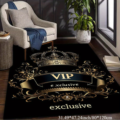Exclusive Gold Crown Area Mat - Washable Rug for Living Room Bedroom Kitchen, Elegant Indoor Floor Decor
