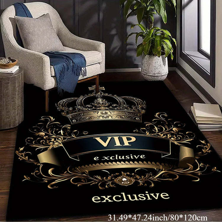 Exclusive Gold Crown Area Mat - Washable Rug for Living Room Bedroom Kitchen, Elegant Indoor Floor Decor