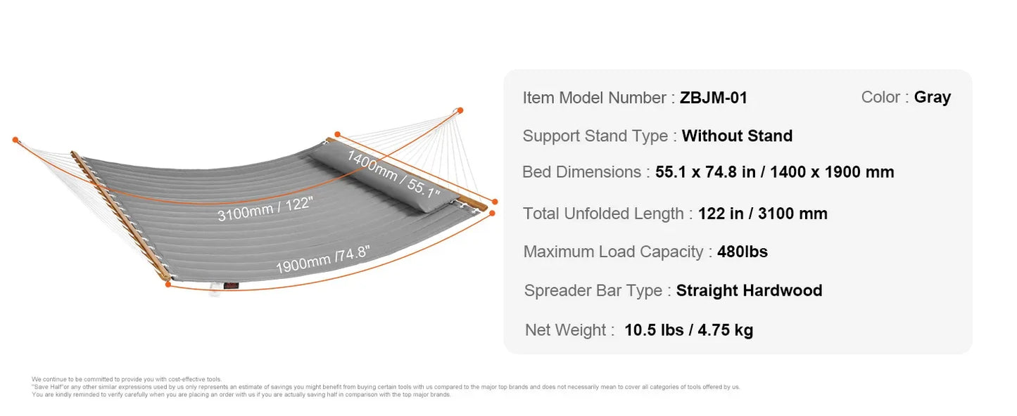 SucceBuy Two Person Hammock with Stand Included Double Hammock with Curved Spreader Bar and Detachable Pillow and Portable Bag