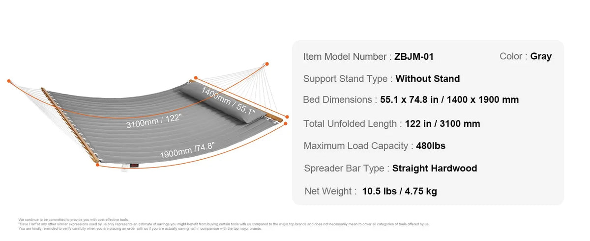 SucceBuy Two Person Hammock with Stand Included Double Hammock with Curved Spreader Bar and Detachable Pillow and Portable Bag