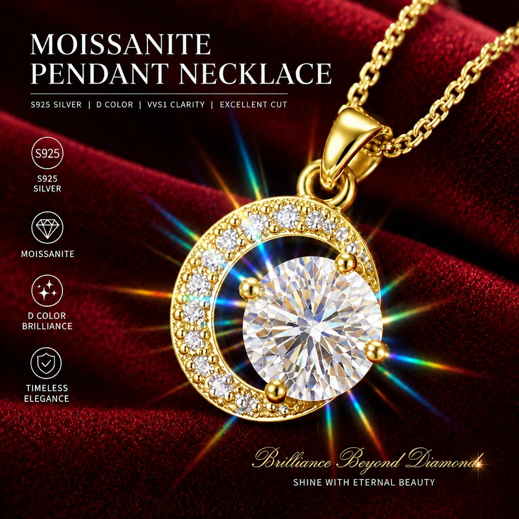 Luxury 1 Carat Moissanite Necklace Pendant D Color VVS1 S925 Sterling Silver Chain Women Engagement Wedding Jewelry With GRA