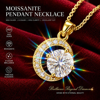 1.0ct VVS1 D Color Moissanite Necklace 18K Gold Plated S925 Sterling Silver Fine Jewelry Certificate Included for Women