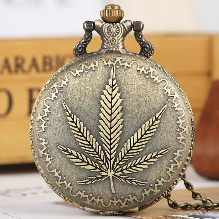 Antique Bronze Leaf Pattern Round Quartz Movement Pocket Watch,With 80CM Necklace Pendant ,Great Gift Watch for Women and Men