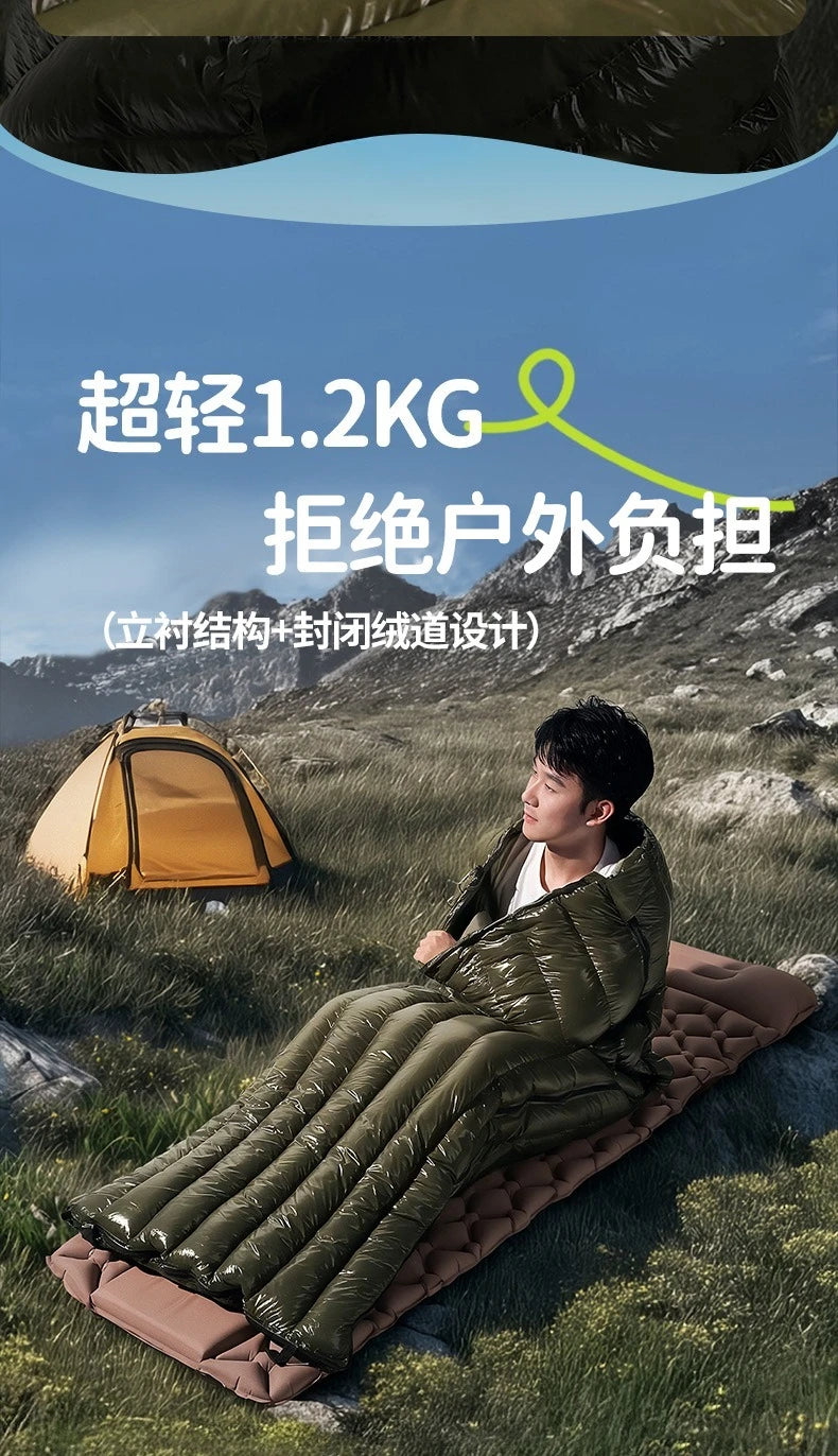 Ultra Lightweight Unisex Down Camping Sleeping Bag with Waterproof and Portable Compression Storage, Suitable for Travel and Hik
