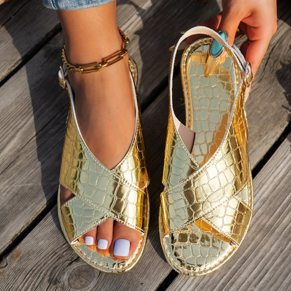 2025 Luxury Sexy Women's Sandals Classic Gold Silver Buckle Summer Ladies Shoes Large Size 43 Lightweight Comfort Beach Sandals