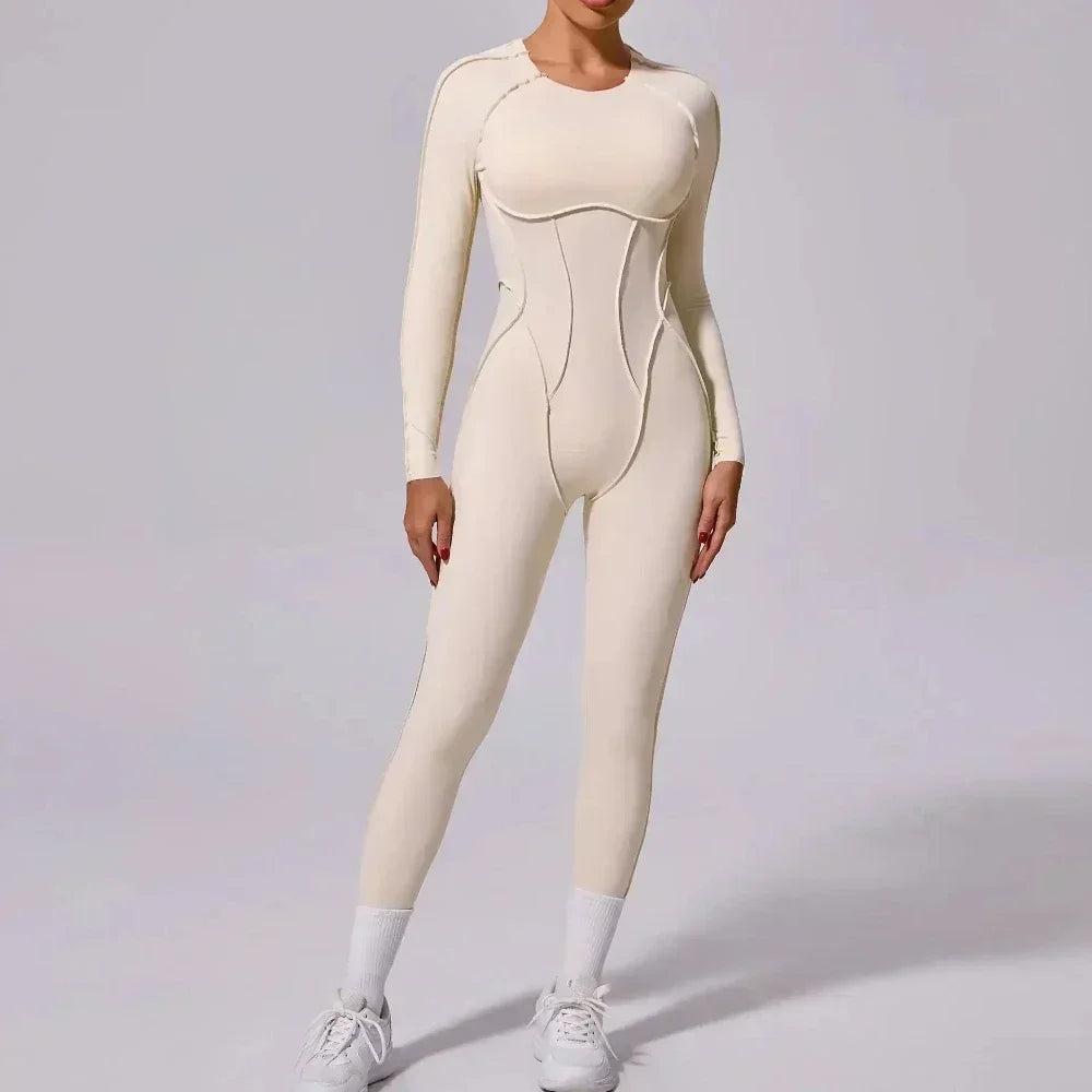 Yoga Sports Fitness Jumpsuits Sets Pants Women's Hip-lifting One-piece Open Back Long-sleeved Outdoors Workout Gym Yoga Bodysuit