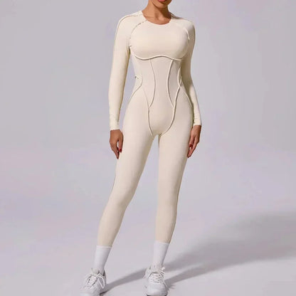 Yoga Sports Fitness Jumpsuits Sets Pants Women's Hip-lifting One-piece Open Back Long-sleeved Outdoors Workout Gym Yoga Bodysuit