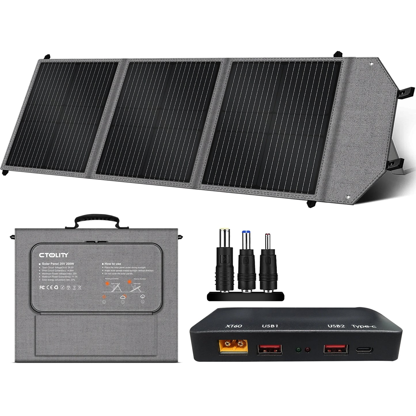 CTOLITY XP2000 UPS Power Station 2400W 2048Wh 640000mAh & SP100-ETFE 100W Foldable Solar Panel, LiFePO4 Outdoor Emergency Supply