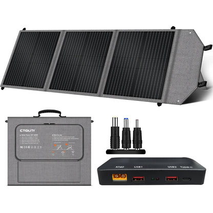 CTOLITY XP2000 UPS Power Station 2400W 2048Wh 640000mAh & SP100-ETFE 100W Foldable Solar Panel, LiFePO4 Outdoor Emergency Supply