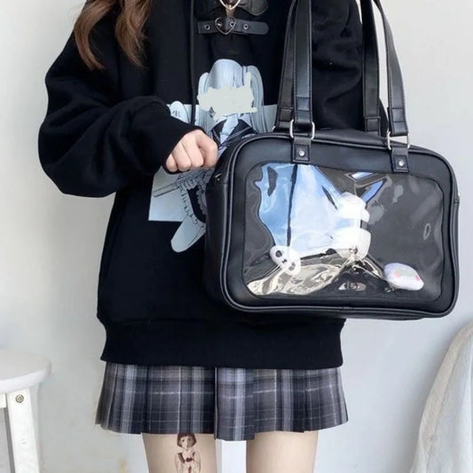 Harajuku Luxury Pu Ita Bag Crossbody Women Sweet Lolita Bags Cute Transparent Pocket Japanese Style Shoulder Purse Handbags