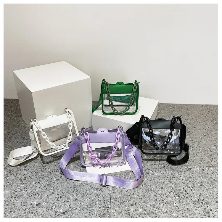 Clear Crossbody Bag for Women PVC Transparent Single Shoulder Chain Portable Messenger Bags Small Square  Satchel Bag Girls Gift