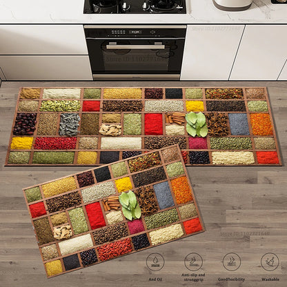 Grains Pattern Absorbent Non-Slip Kitchen Mat Anti-Fatigue for Comfort Doormat Rug Washable Modern Entrance Carpet Large Mats