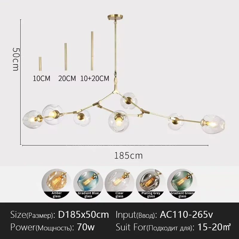 Italy Designer LED Modern Pendant Lights Branching Ceiling Lamp Chandelier Glass Lampshade Suspension Lighting Kitchen Dining
