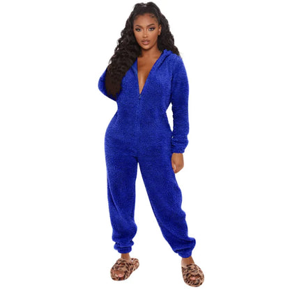 Jumpsuits women 2026 rompers autumn winter fleece thickened woolen jumpsuits hooded pajamas jumpsuits women's clothing