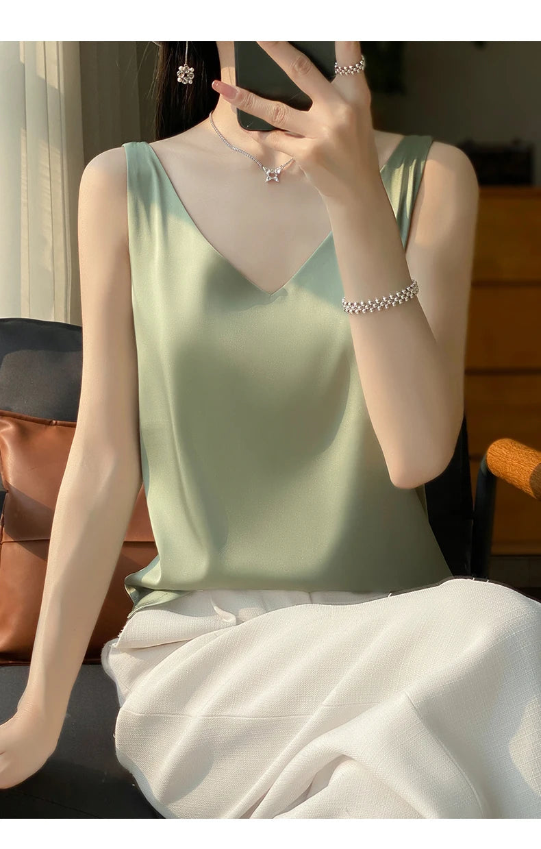 New Lce Silk Satin Camisole Women's Spring/Summer Solid Color Sleeveless Sexy Comfortable Silk Underwear Vest RW-D09