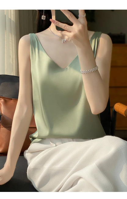 New Lce Silk Satin Camisole Women's Spring/Summer Solid Color Sleeveless Sexy Comfortable Silk Underwear Vest RW-D09
