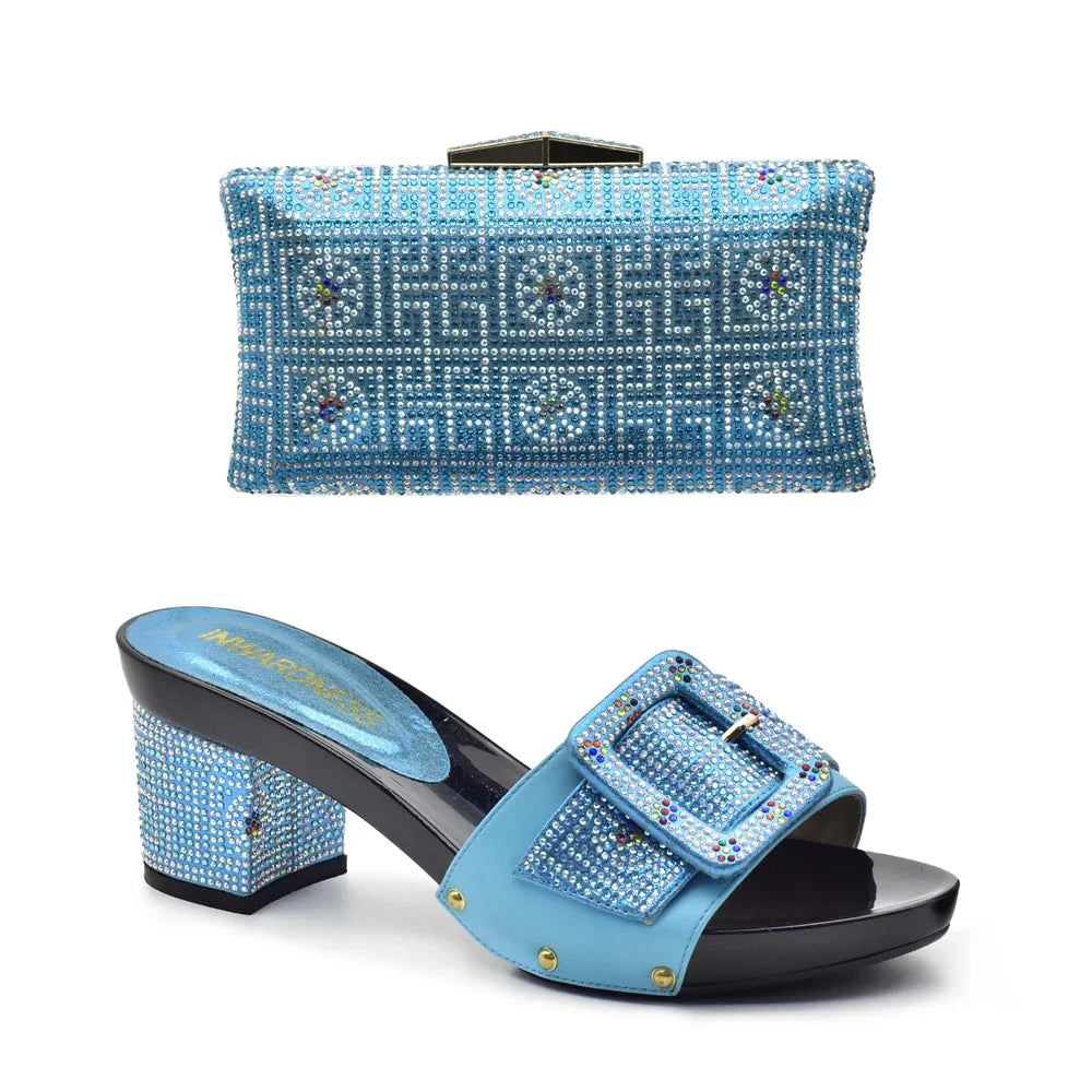 Latest African Shoes and Matching Bags Italian Nigerian Women Wedding Shoes and Bag Set with Rhinestone Luxury Designer Pumps