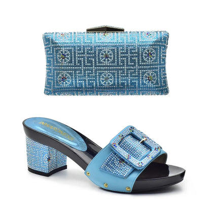 Latest African Shoes and Matching Bags Italian Nigerian Women Wedding Shoes and Bag Set with Rhinestone Luxury Designer Pumps