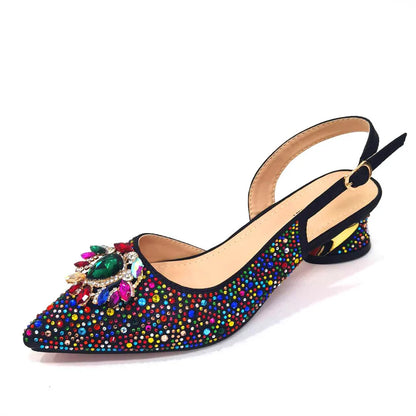 Purple 2024 Italian Design Girly Style Opend Toe Shoes And Bag Full Diamond Decoration with Appliques for Wedding Party