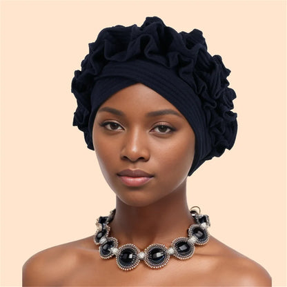 Ruffled Turban Cap Women's Head Wraps Soft Comfortable Headscarf Bonnet Lady Soild Color Headgear