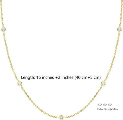 K Gold Plated Station Necklace Silver Plated Diamond Necklace For Women Simulated Diamond Necklaces Gift for Women CZ Chain