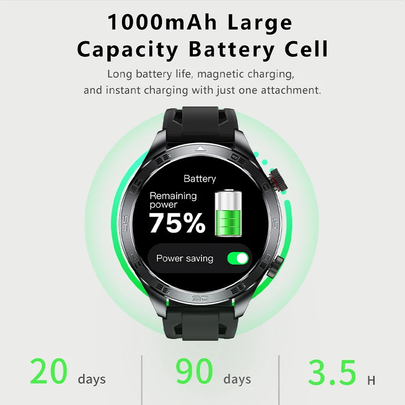 2026 new business men's smart watch 1000 mAh battery with compass altitude pressure IPX8 waterproof call sports health watch