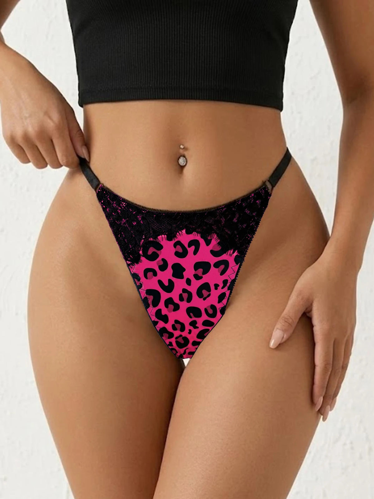 Leopard Women Lace Trim Panties Sexy Low Rise Thong Adjustable Waistband Female Breathable Intimates Lingerie Underwear