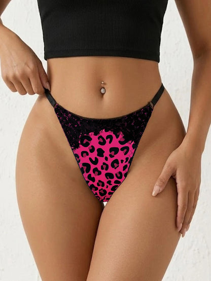 Leopard Women Lace Trim Panties Sexy Low Rise Thong Adjustable Waistband Female Breathable Intimates Lingerie Underwear
