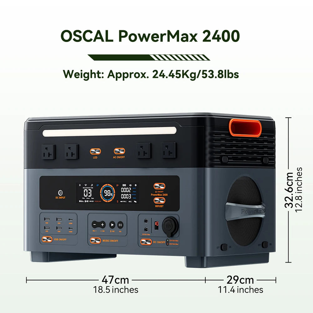 OSCAL Solar Generator 2048Wh LiFePO4 Portable Power Station 2400W 4800W Peak UPS Power Supply App Control Ultra Quiet for Home Emergency Camping RV Travel
